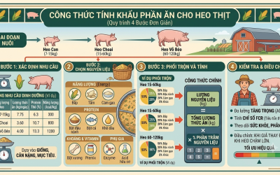 Công thức tính khẩu phần ăn cho heo thịt: Hướng dẫn chi tiết từ A–Z