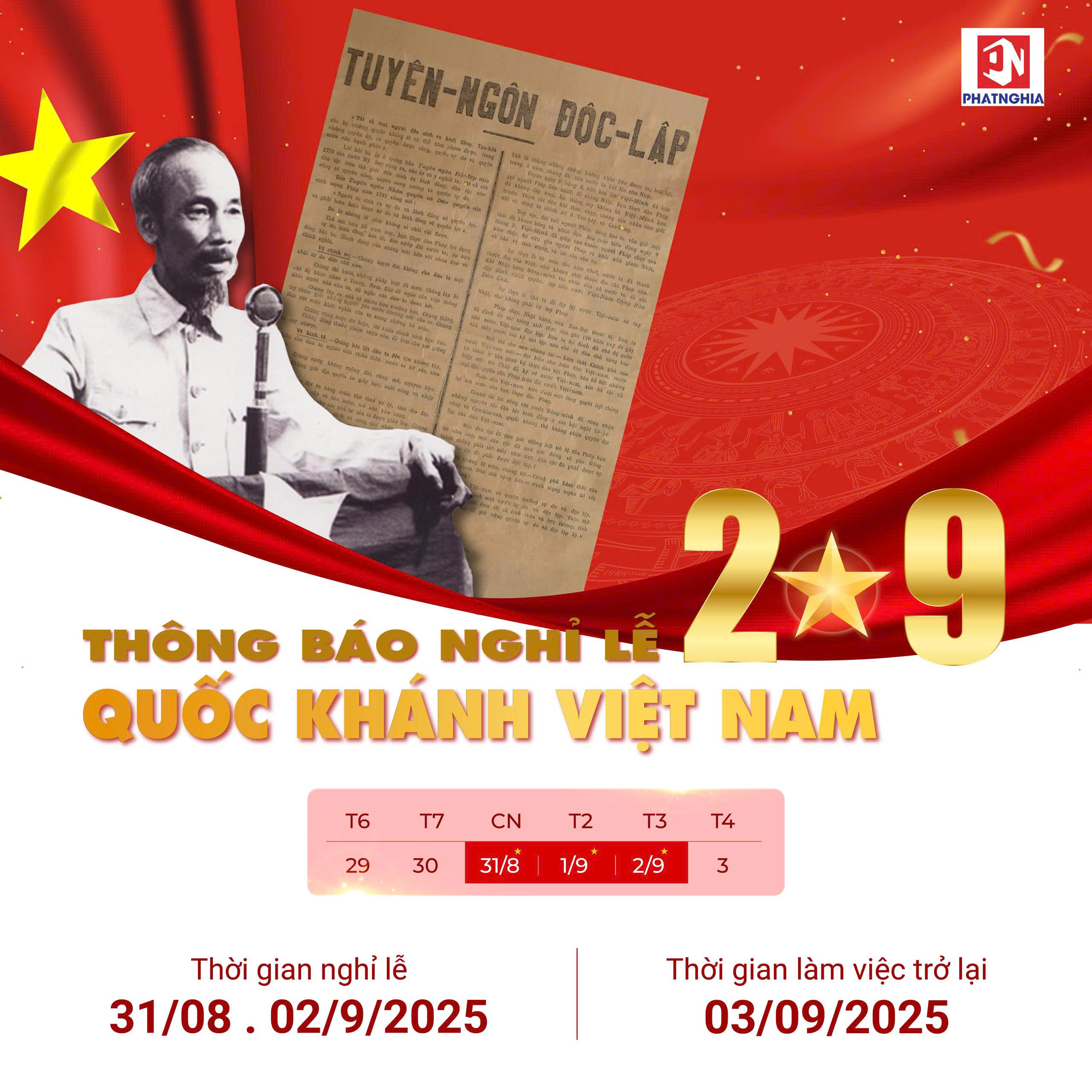 THÔNG BÁO NGHỈ LỄ QUỐC KHÁNH 2/9