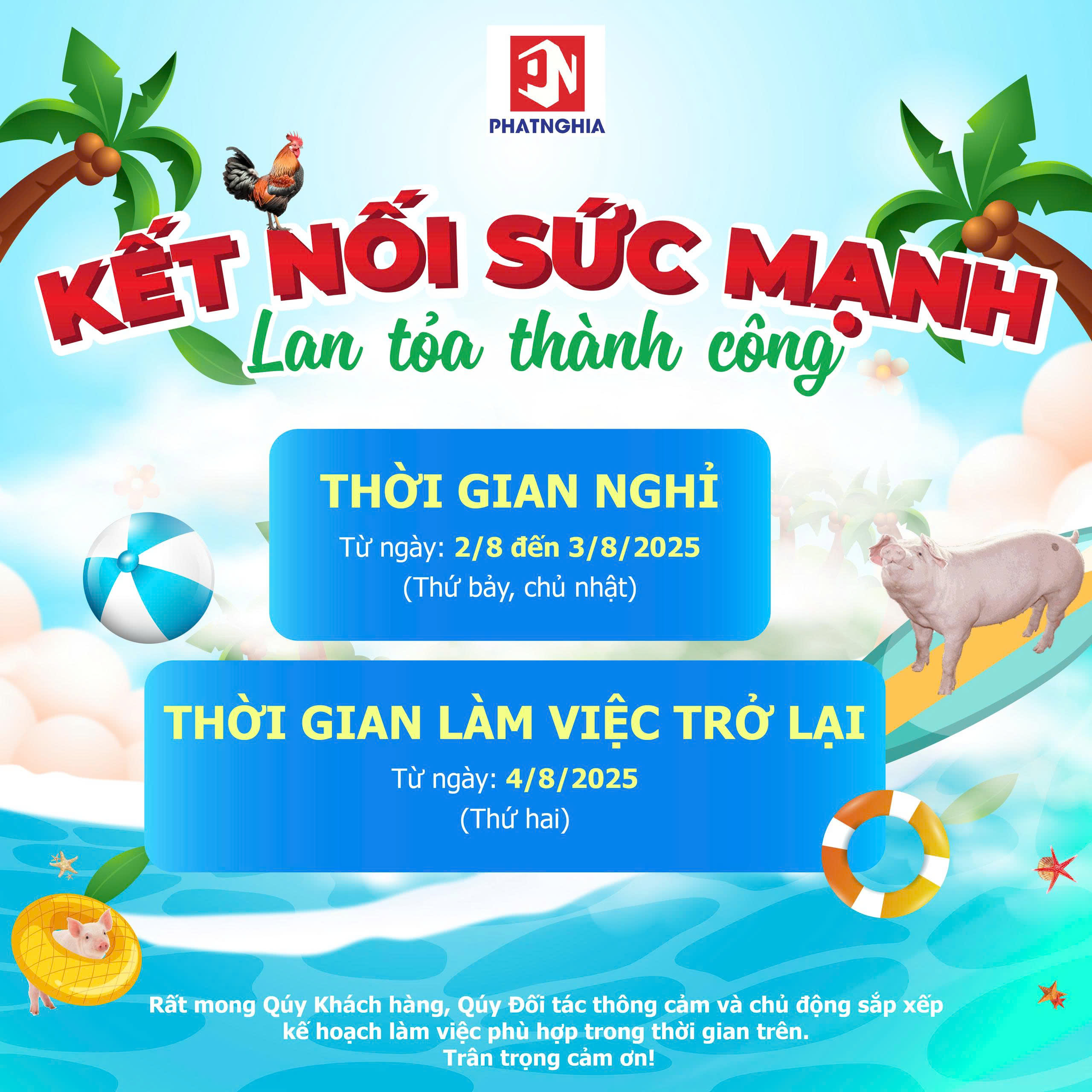 THÔNG BÁO LỊCH NGHỈ TEAMBUILDING PHÁT NGHĨA TỪ NGÀY 2–3/8/2025